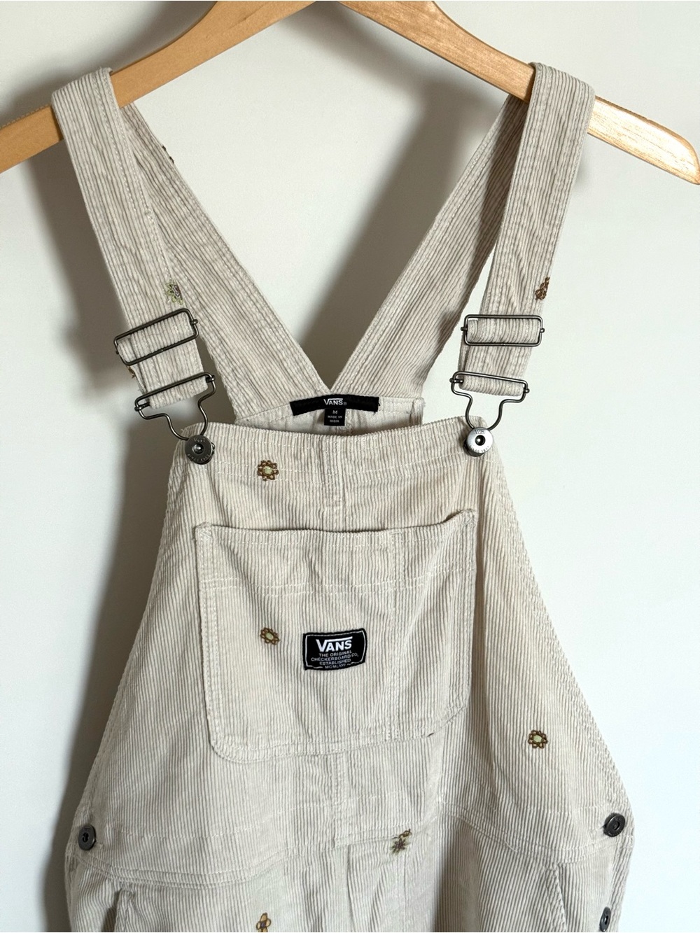 Vans Ground Work Hollywell Corduroy Embroidered Overalls Ivory Cream Medium - Picture 6 of 16